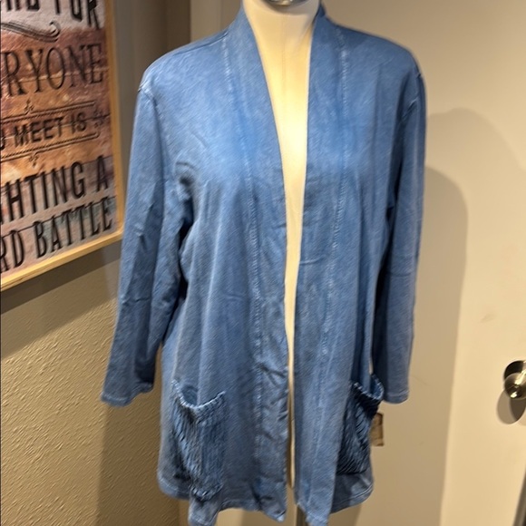 Blue Boxy 3/4 Sleeve  cardigan with Cuffed Neckline Jess and jane - Picture 8 of 16